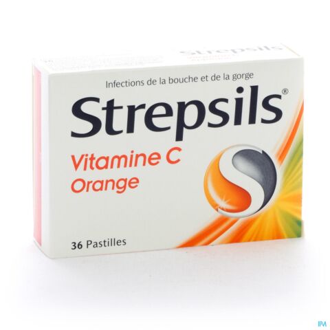 Strepsils Orange Vitamine C Maux de Gorge 36 Pastilles à Sucer