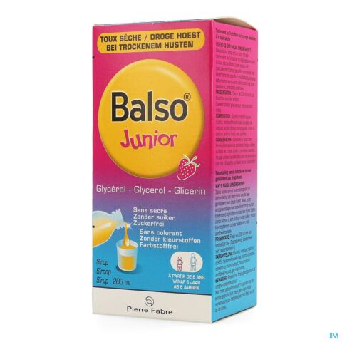 Balso Junior Sirop Sans Sucre Toux Sèche Flacon 200ml
