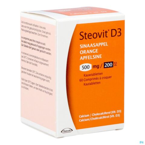 Steovit D3 Orange Calcium + Vitamine D3 500mg/200Ui 60 Comprimés à Croquer