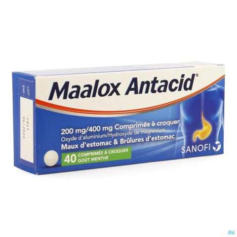 Maalox Antacid Goût Menthe 40 Comprimés à Croquer