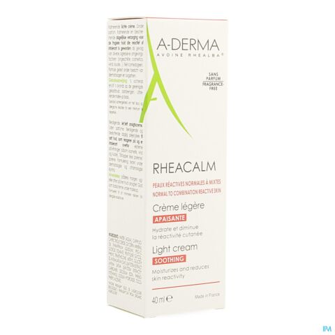 A-Derma Rheacalm Crème Apaisante Légère Peaux Réactives Tube 40ml