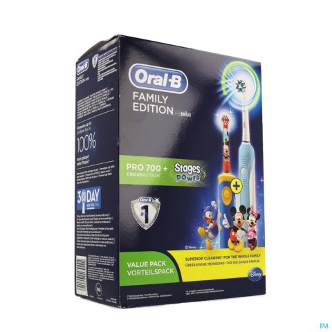 Oral-B Pro 700 + Stages Power Mickey Crossaction Family Edition Brosses à Dents Electriques 2 Pièces