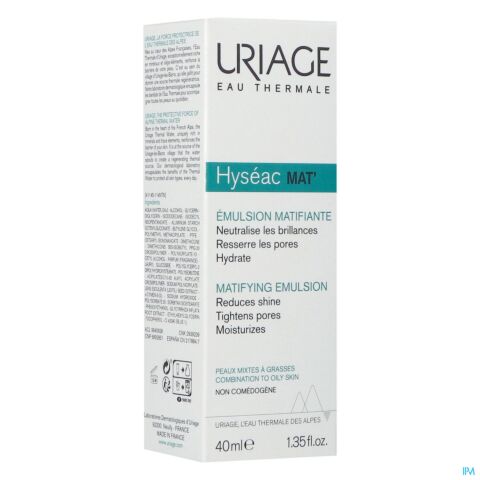 Uriage Hyséac Mat' Emulsion Matifiante Peaux Mixtes à Grasses Tube 40ml