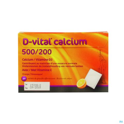 D-Vital Calcium 500mg/200UI Calcium/Vitamine D3 Orange 40 Sachets