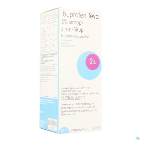 Ibuprofen Teva 2% Enfants de 7kg à 29kg 6 mois à 9 ans Sirop Flacon 200ml
