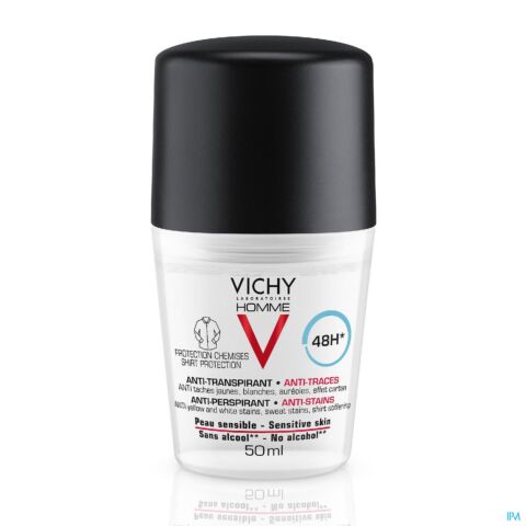 Vichy Homme Déodorant Anti-Transpirant Anti-Traces Protection 48h Roll-On 50ml