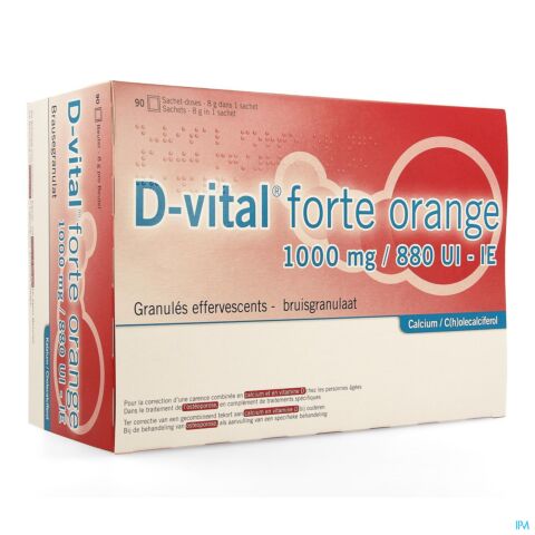 D-Vital Forte 1000mg/880UI Calcium/Vitamine D3 Orange 90 Sachets