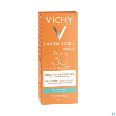 Vichy Idéal Soleil Emulsion Anti-Brillance Toucher Sec Peau Sensible Mixte à Grasse IP30 Tube 50ml