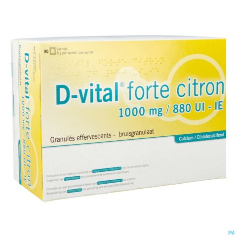 D-Vital Forte 1000mg/880UI Calcium/Vitamine D3 Citron 90 Sachets