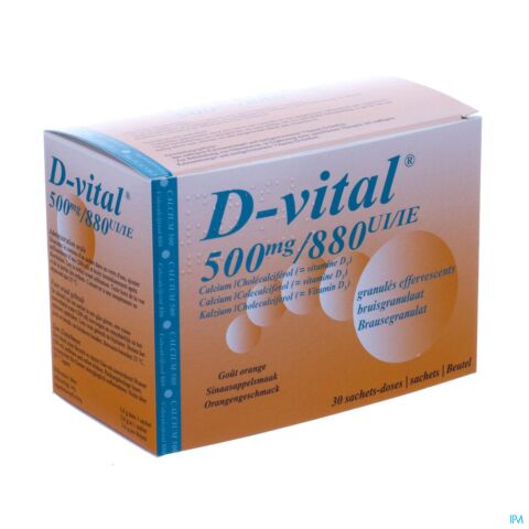 D-Vital 500mg/880UI Calcium/Vitamine D3 Orange 30 Sachets