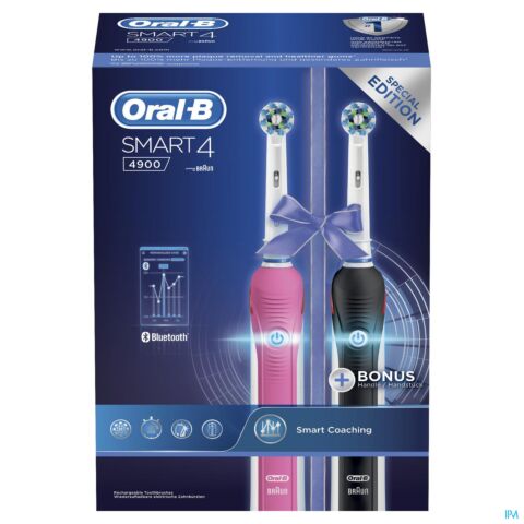 Oral-B Smart 4 4900 Brosses à Dents Electriques 1 Rose + 1 Noire