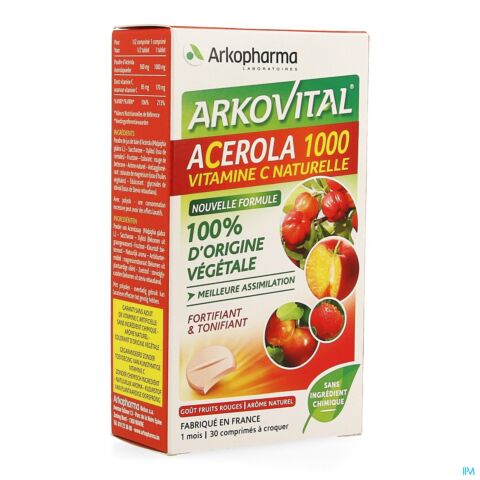 Arkopharma Arkovital Acerola 1000 Vitamine C Naturelle 30 Comprimés à Croquer