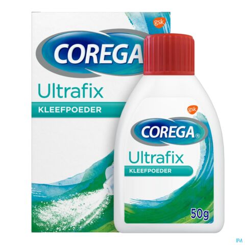 Corega Ultrafix Poudre Adhésive pour Prothèse Dentaire Flacon 50g