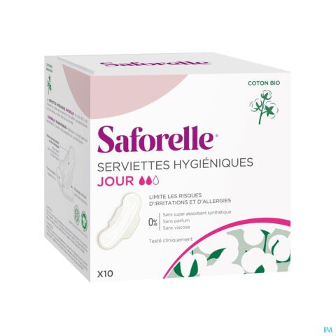 Saforelle Coton Protect Serviettes Hygiéniques Normal Extra Fines avec Ailettes 10 Pièces