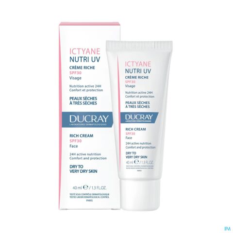 Ducray Ictyane Nutri UV Crème Riche IP30 Peaux Sèches à Très Sèches Tube 40ml