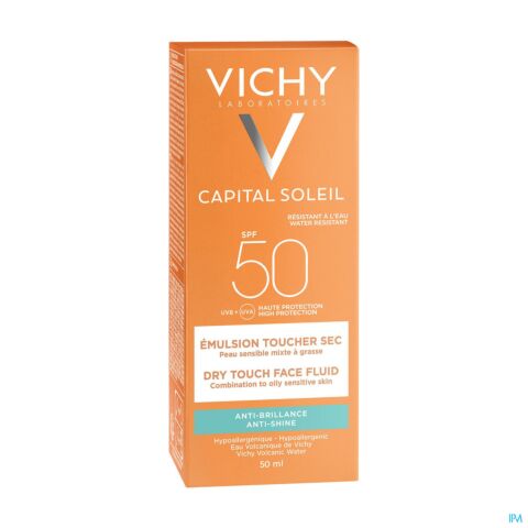 Vichy Idéal Soleil Emulsion Anti-Brillance Toucher Sec Peau Sensible Mixte à Grasse IP50 Tube 50ml