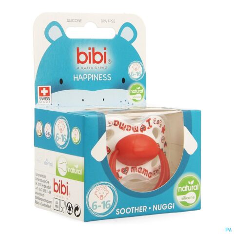 Bibi Happiness Natural Sucette Love Mama/Papa Best 16m+ 1 Pièce