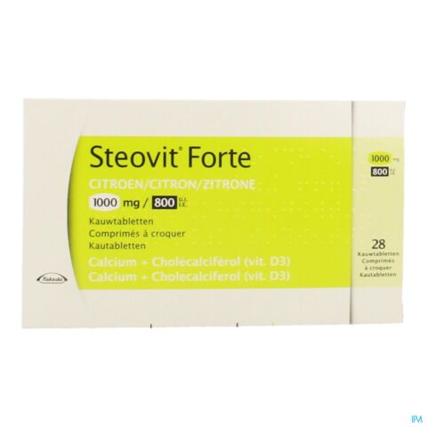 Steovit Forte Citron Calcium + Vitamine D3 1000mg/800Ui 28 Comprimés à Croquer