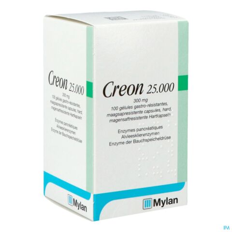 Creon 25.000 300mg Enzymes Pancréatiques 100 Gélules Gasto-Résistantes
