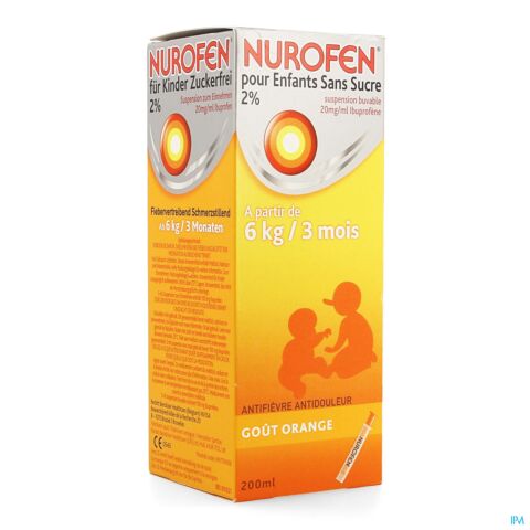 Nurofen Enfants 6kg / 3 mois Orange 2% Sirop Sans Sucre Orange Flacon 200ml