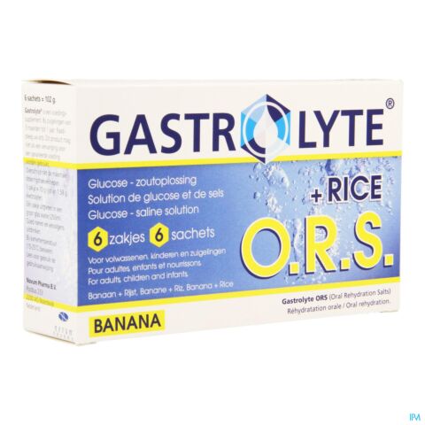 Gastrolyte O.R.S. + Riz Goût Banane Solution de Glucose et de Sels 6 Sachets