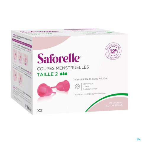 Saforelle Pack Confort 12h 2 Coupes Menstruelles Taille 2 + 1 Boîte de Stérilisation & Transport