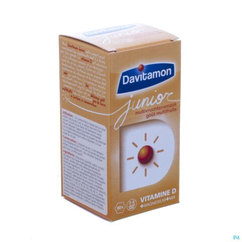 Davitamon Junior Vitamine D + Magnésium + Mix Goût Multifruits Enfants 3-6 ans 60 Comprimés à Croquer