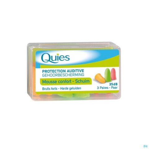 Quies Protection Auditive Mousse Confort Fluo Bruits Forts 35dB 3 Paires