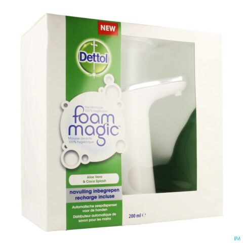 Dettol Foam Magic Distributeur Automatique de Savon pour les Mains Recharge Incluse Aloe Vera & Coco Splash 200ml