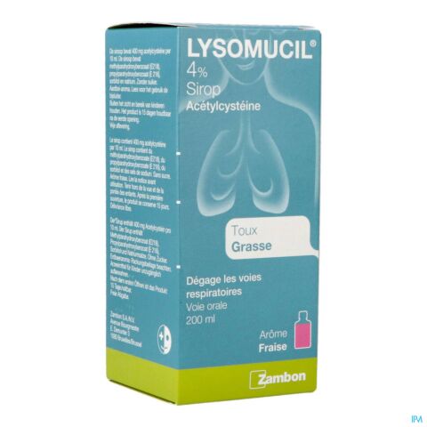 Lysomucil 4% Toux Grasse Arôme Fraise Sirop Flacon 200ml