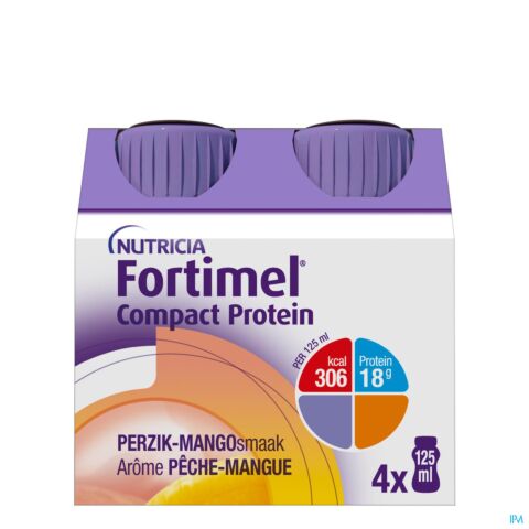 Fortimel Compact Protein Pêche Mangue Bouteille 4x125ml