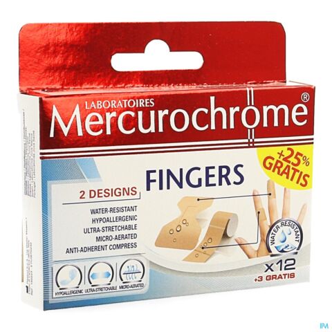 Mercurochrome Fingers Pansements Doigts Promo 12 Pièces + 3 Gratuits
