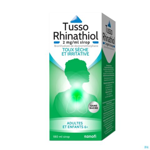 Sanofi Tusso Rhinathiol 2mg/ml Sirop Sans Sucre Toux Sèche et Irritative Flacon 180ml