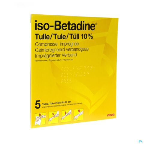 Iso-Betadine Tulles 10% Compresses Imprégnées 10x10cm 5 Pièces