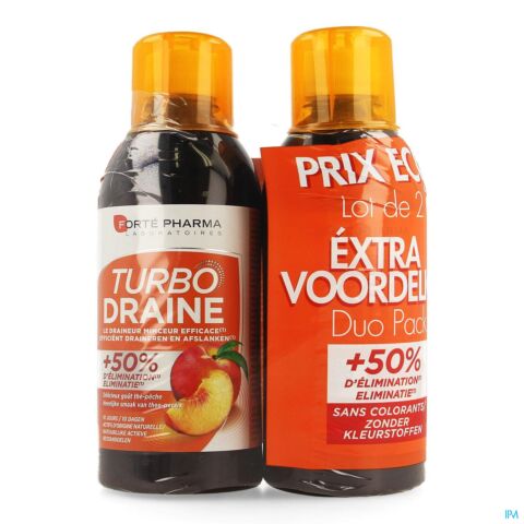 Forté Pharma TurboDraine Thé Vert Pêche Flacon Duo 2x500ml