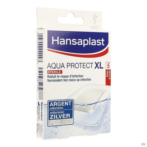 Hansaplast Aqua Protect XL Argent Antibactérien 6x7cm 5 Pansements