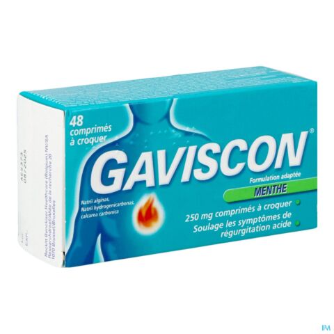 Gaviscon Anti-Reflux 250mg Goût Menthe 48 Comprimés à Croquer